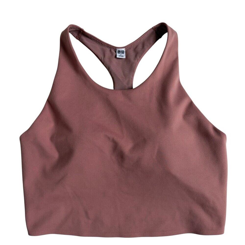 Uniqlo Cropped Racerback Tank with Built-In Bra (Beige / Mauve) - Size Small